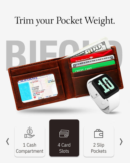 Genuine Leather Slim Bifold Wallet – ID Window, RFID Blocking