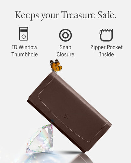 Genuine Leather Accordion Clutch – Removable Checkbook Holder, RFID Blocking
