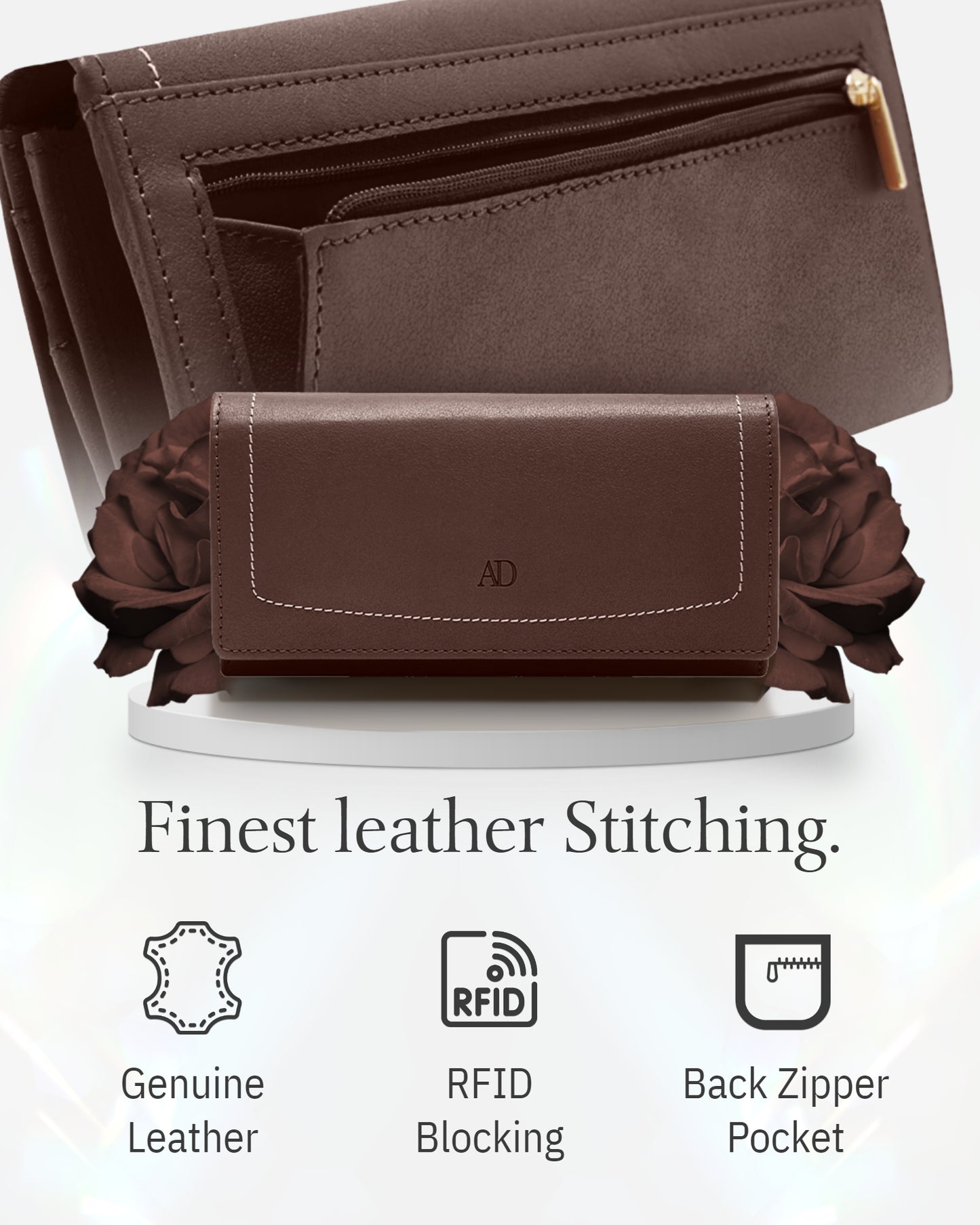 Genuine Leather Accordion Clutch – Removable Checkbook Holder, RFID Blocking