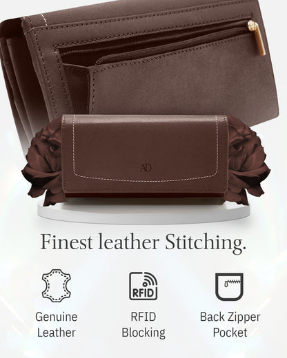 Genuine Leather Accordion Clutch – Removable Checkbook Holder, RFID Blocking