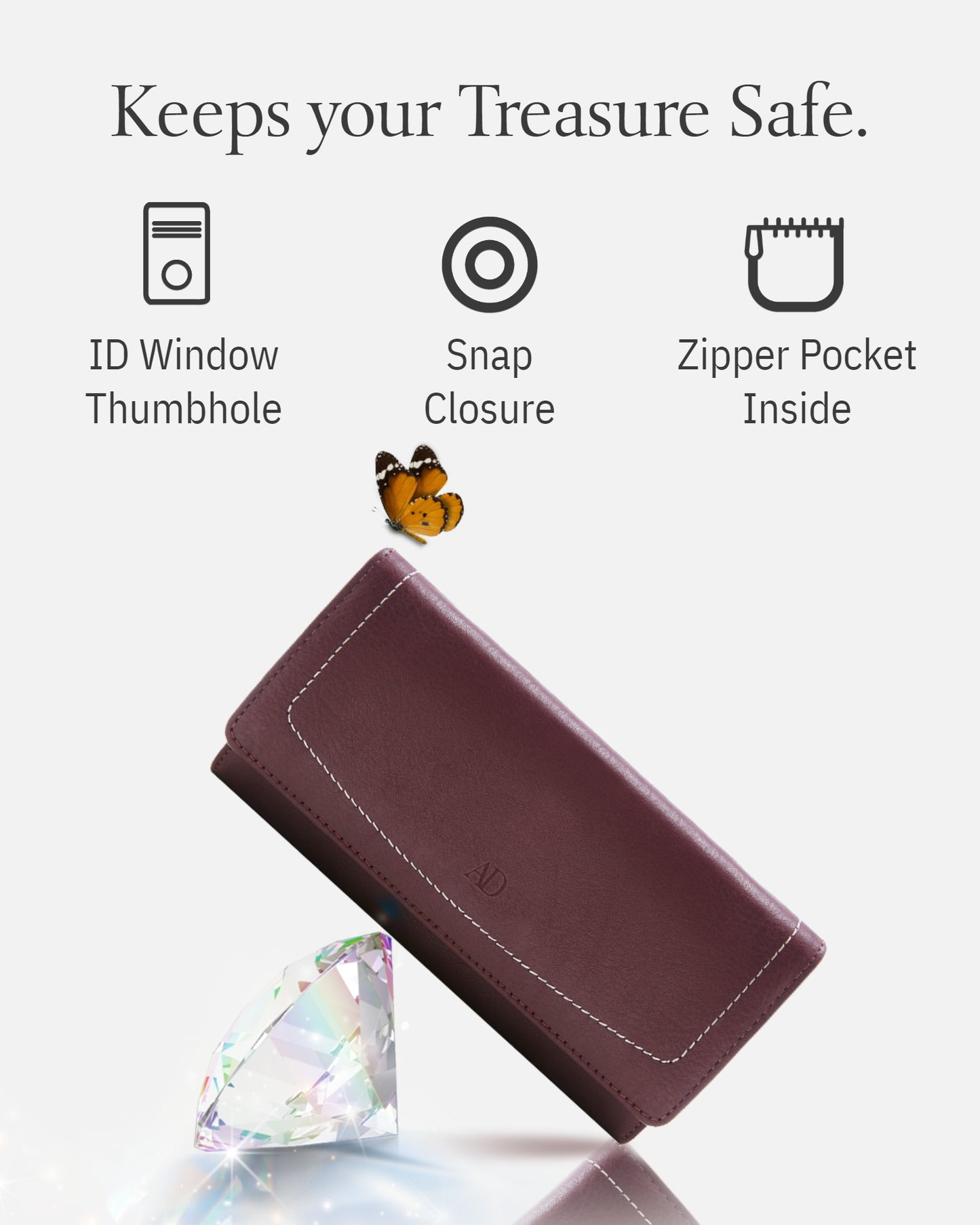 Genuine Leather Accordion Clutch – Removable Checkbook Holder, RFID Blocking
