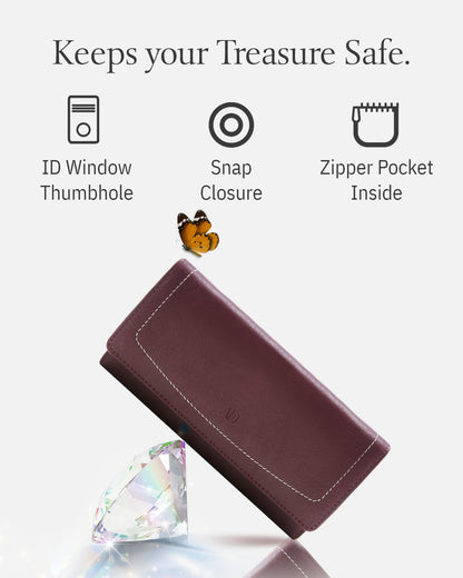 Genuine Leather Accordion Clutch – Removable Checkbook Holder, RFID Blocking