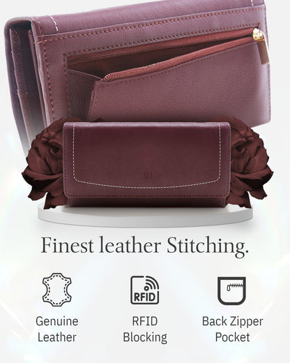 Genuine Leather Accordion Clutch – Removable Checkbook Holder, RFID Blocking