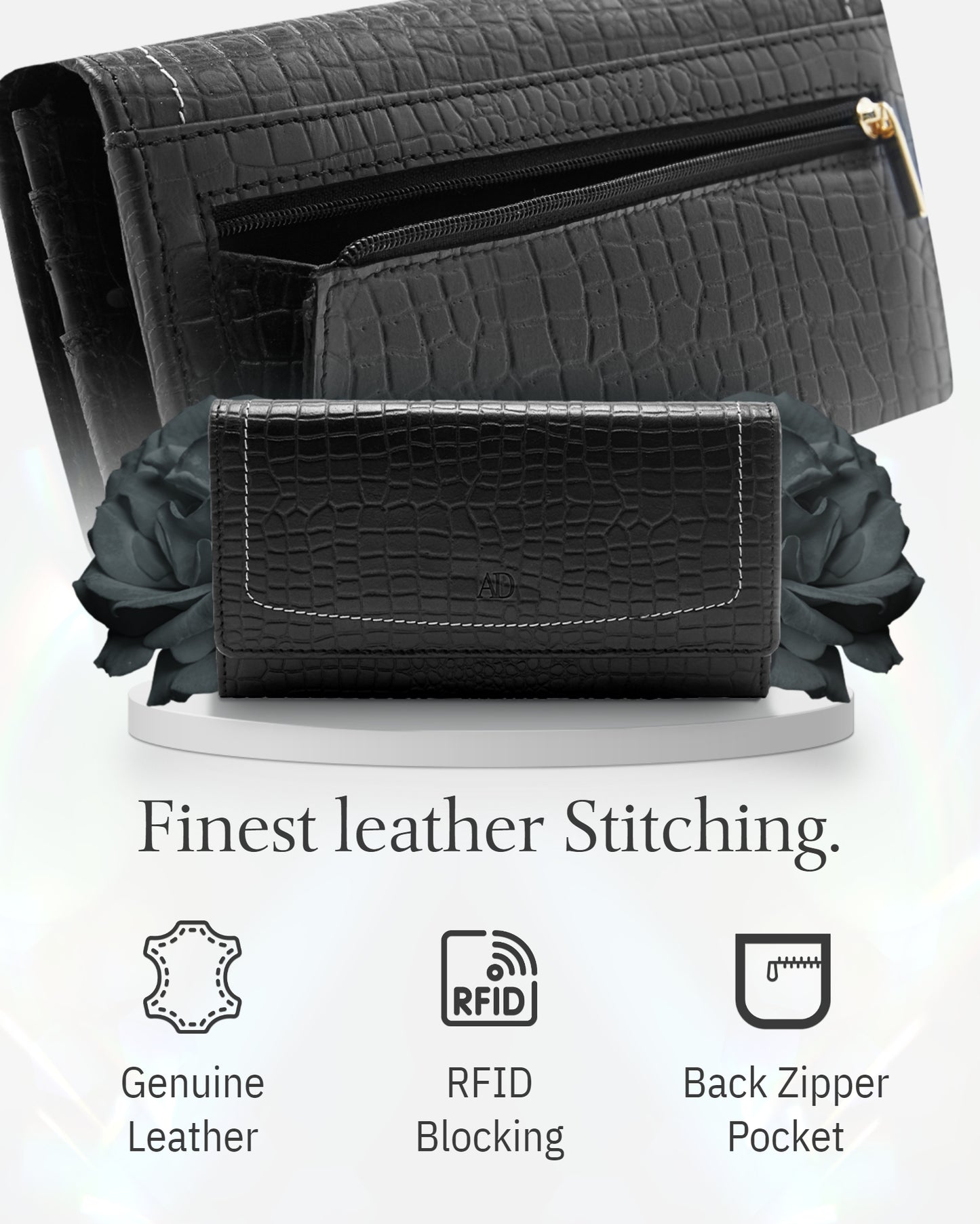Genuine Leather Accordion Clutch Wallet – Zip Coin Pocket, RFID Blocking