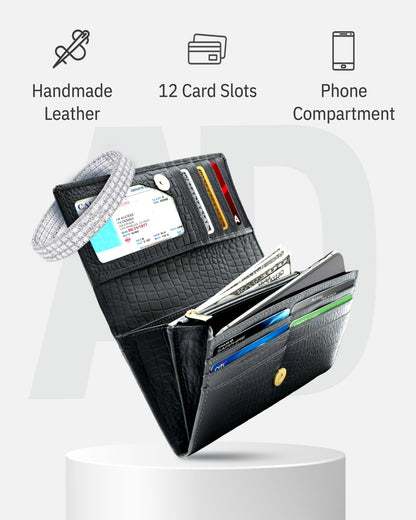 Genuine Leather Accordion Clutch Wallet – Zip Coin Pocket, RFID Blocking