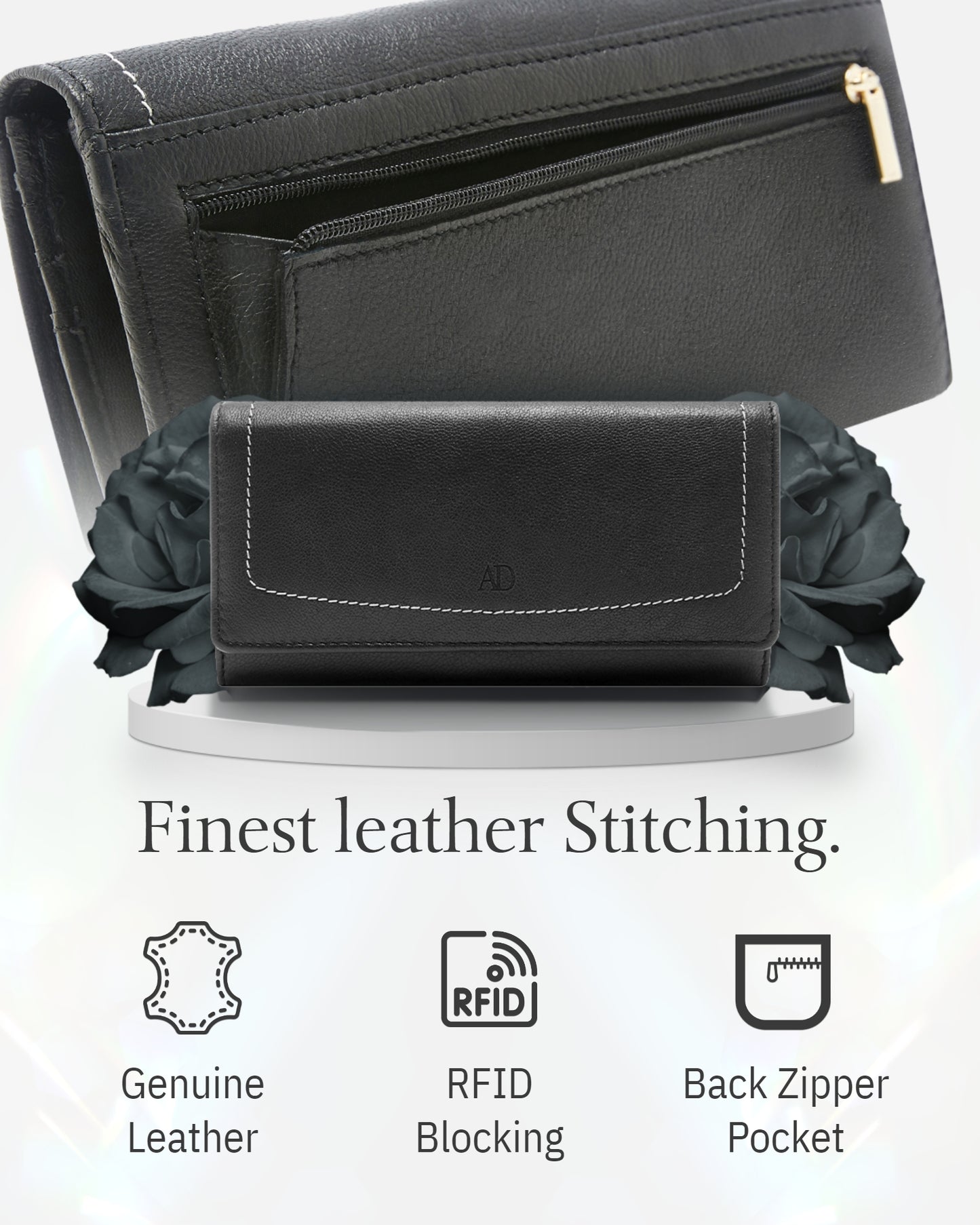 Genuine Leather Accordion Clutch Wallet – Zip Coin Pocket, RFID Blocking