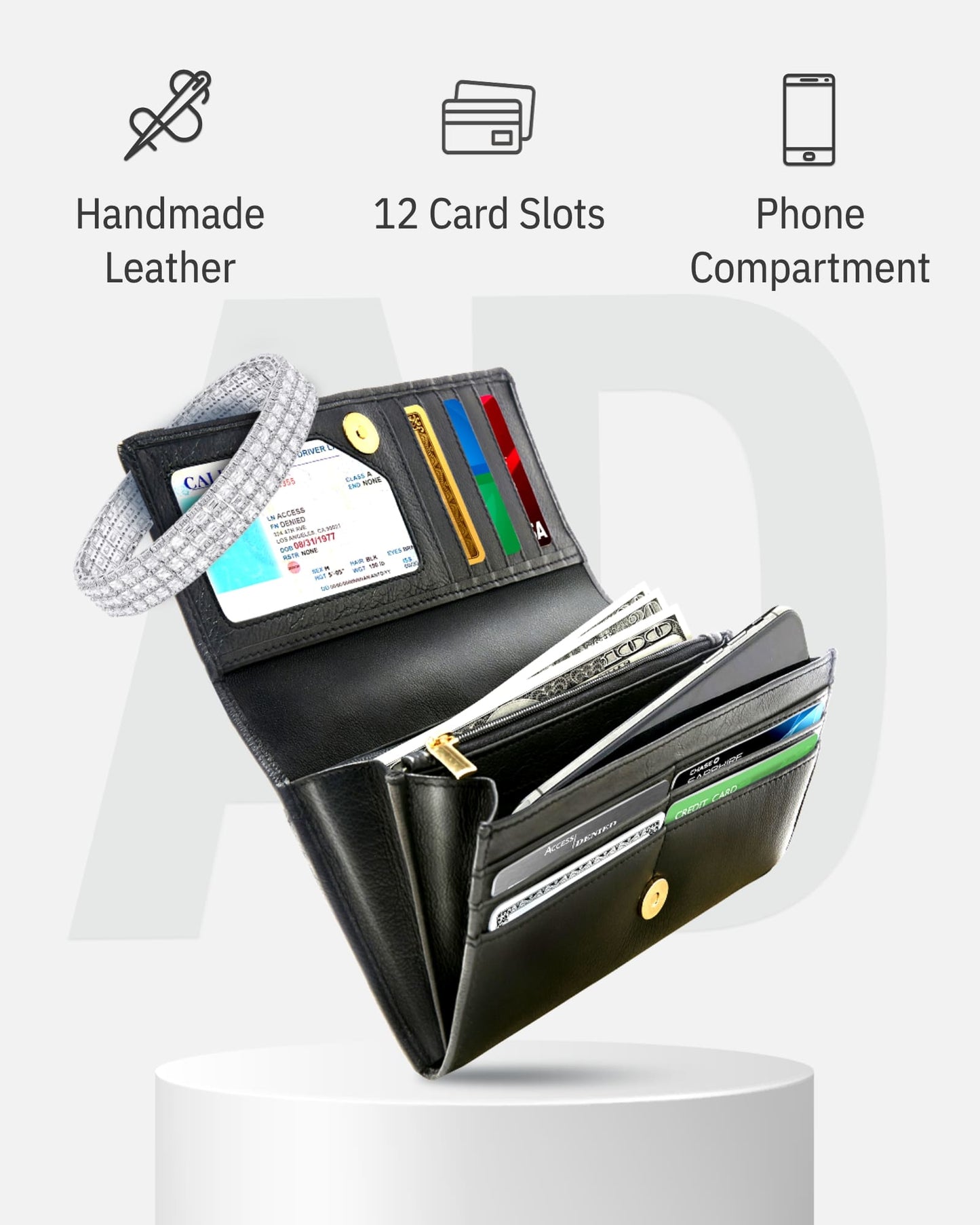 Genuine Leather Accordion Clutch Wallet – Zip Coin Pocket, RFID Blocking