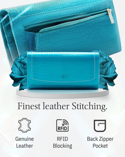 Genuine Leather Accordion Clutch Wallet – Zip Coin Pocket, RFID Blocking