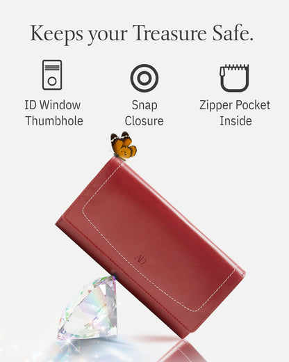 Genuine Leather Accordion Clutch Wallet – Zip Coin Pocket, RFID Blocking