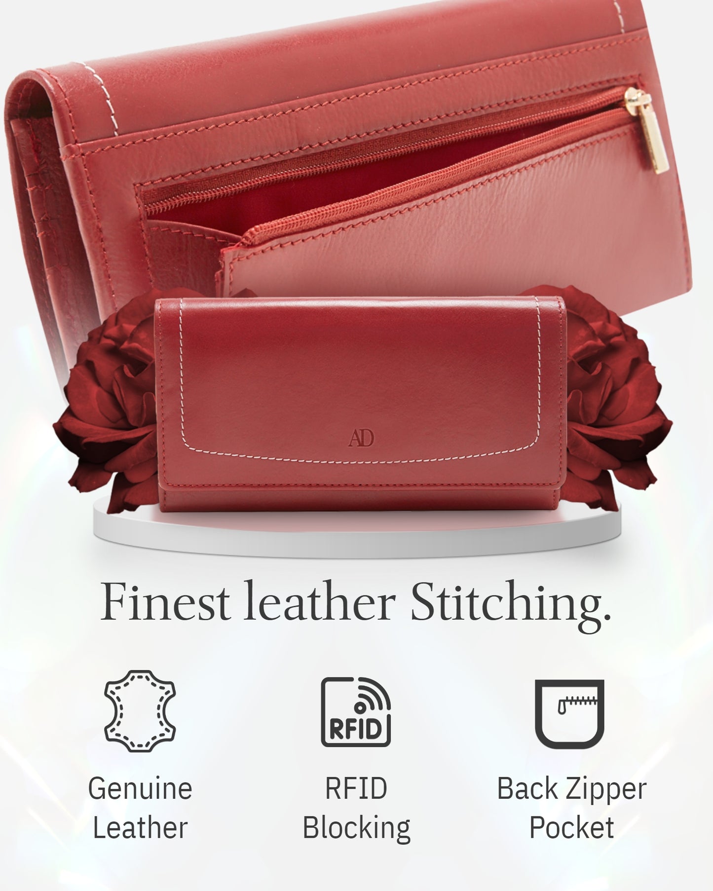 Genuine Leather Accordion Clutch Wallet – Zip Coin Pocket, RFID Blocking