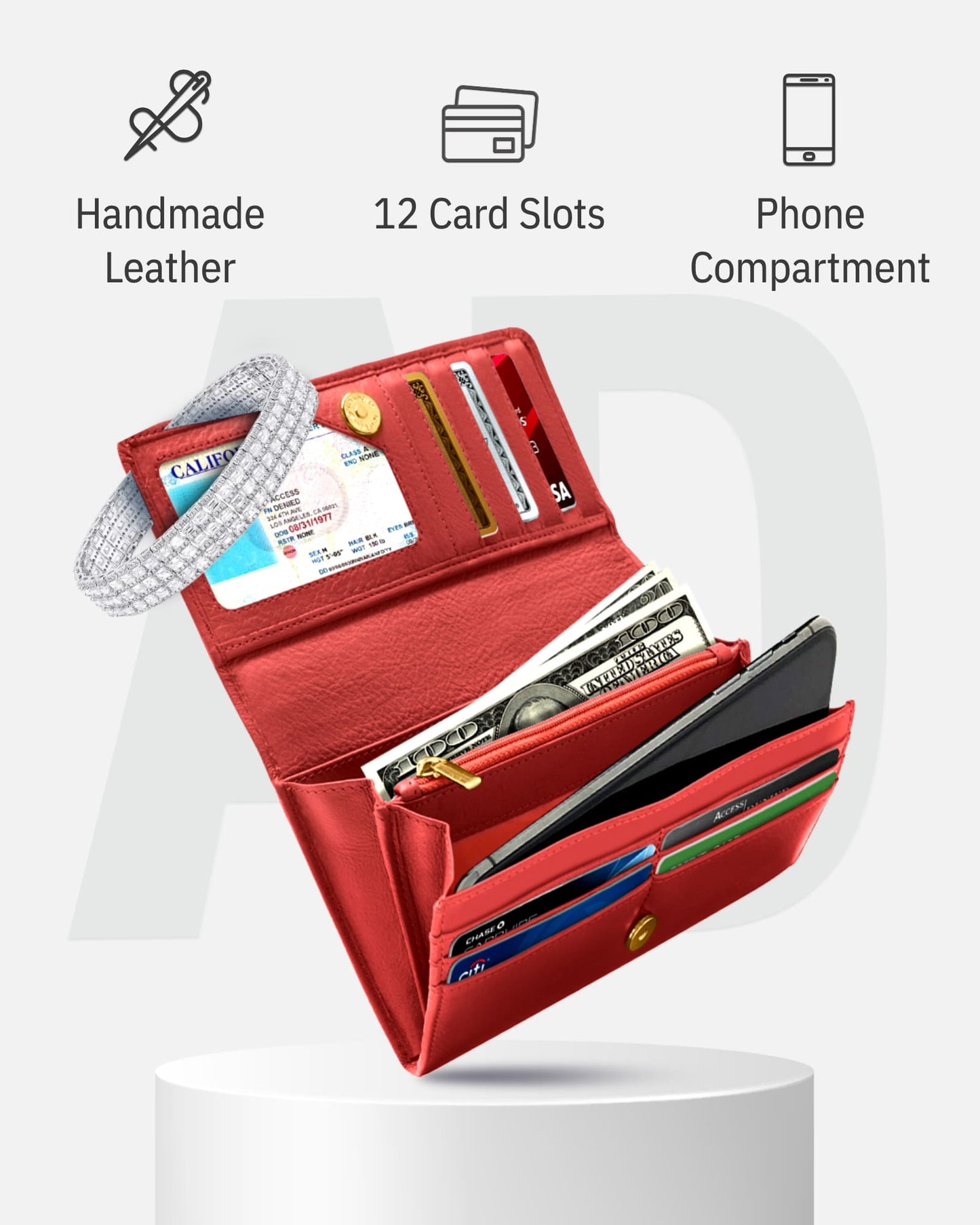 Genuine Leather Accordion Clutch Wallet – Zip Coin Pocket, RFID Blocking