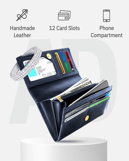 Genuine Leather Accordion Clutch Wallet – Zip Coin Pocket, RFID Blocking