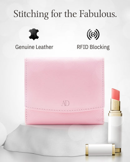 Genuine Leather Trifold Coin Wallet – ID Window, Snap Coin Pocket, RFID Blocking