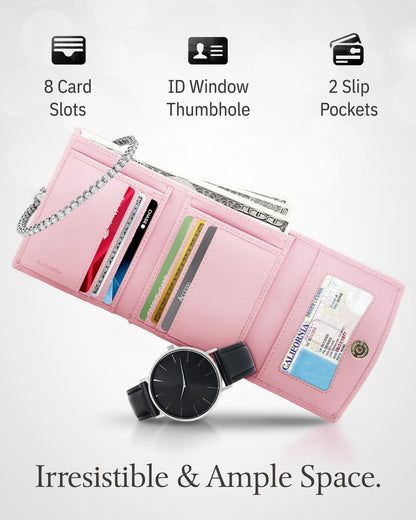 Genuine Leather Trifold Coin Wallet – ID Window, Snap Coin Pocket, RFID Blocking