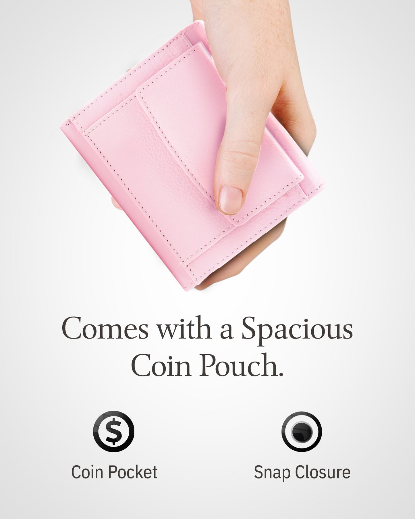 Genuine Leather Trifold Coin Wallet – ID Window, Snap Coin Pocket, RFID Blocking