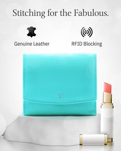 Genuine Leather Trifold Coin Wallet – ID Window, Snap Coin Pocket, RFID Blocking