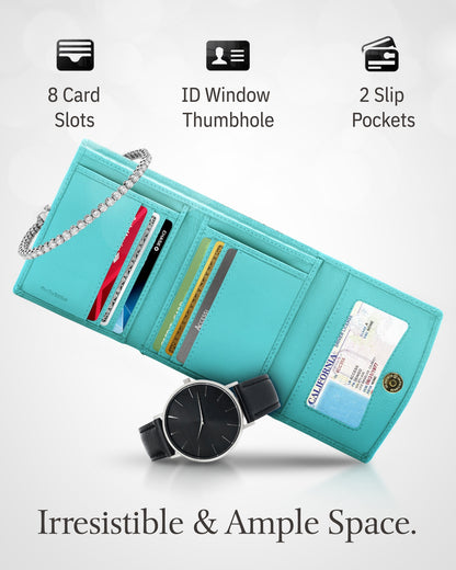 Genuine Leather Trifold Coin Wallet – ID Window, Snap Coin Pocket, RFID Blocking