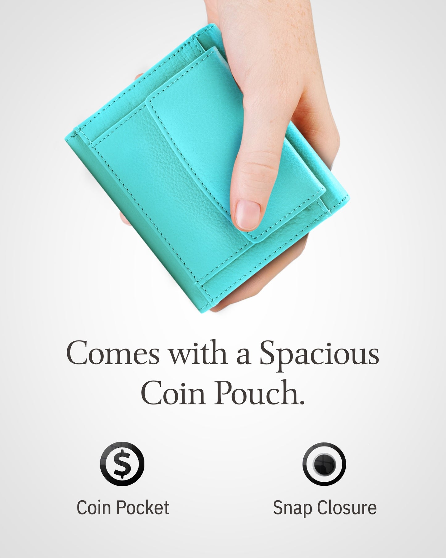 Genuine Leather Trifold Coin Wallet – ID Window, Snap Coin Pocket, RFID Blocking