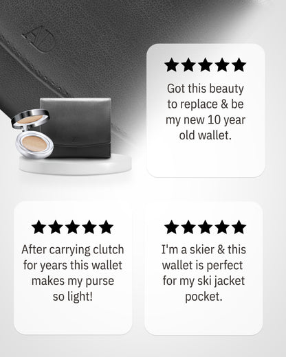 Genuine Leather Trifold Coin Wallet – ID Window, Snap Coin Pocket, RFID Blocking