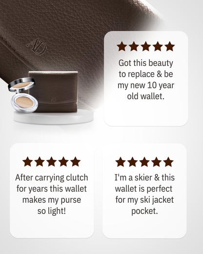 Genuine Leather Trifold Coin Wallet – ID Window, Snap Coin Pocket, RFID Blocking