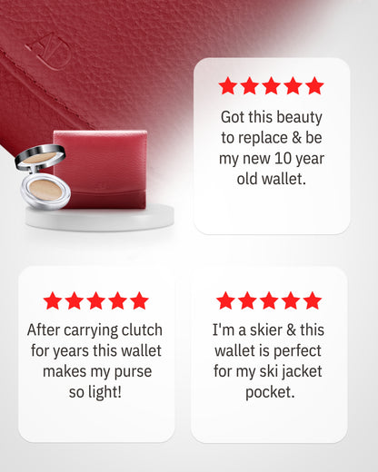 Genuine Leather Trifold Coin Wallet – ID Window, Snap Coin Pocket, RFID Blocking