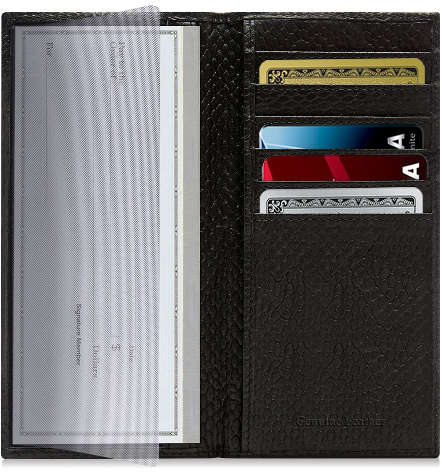 Genuine Leather Checkbook Cover – Card Slots, RFID Blocking