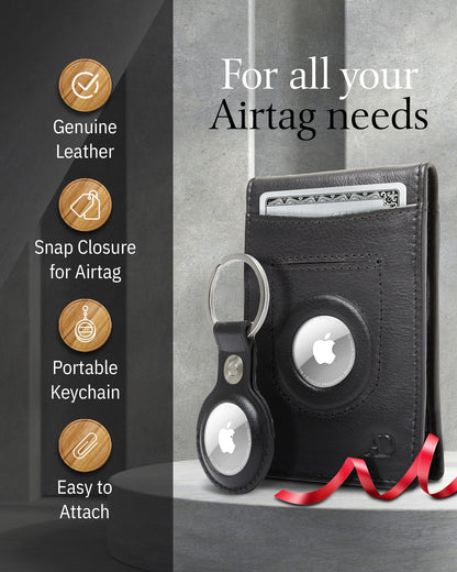 Leather Money Clip Wallet + AirTag Keychain Gift Set – RFID Blocking