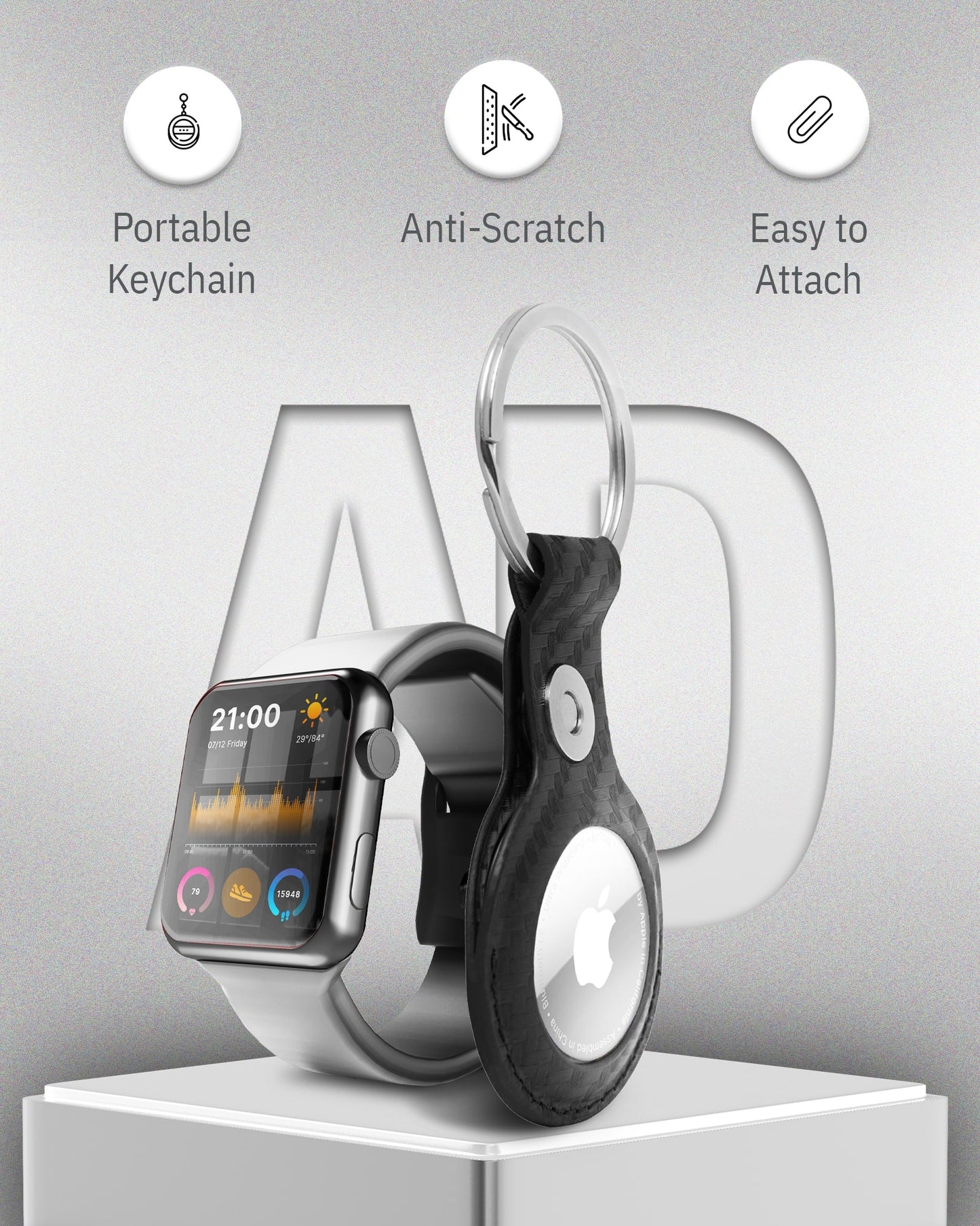 Genuine Leather AirTag Keychain – Protective Holder with Metal Ring