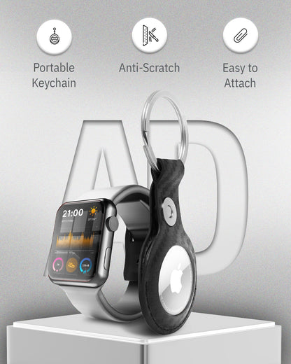 Genuine Leather AirTag Keychain – Protective Holder with Metal Ring