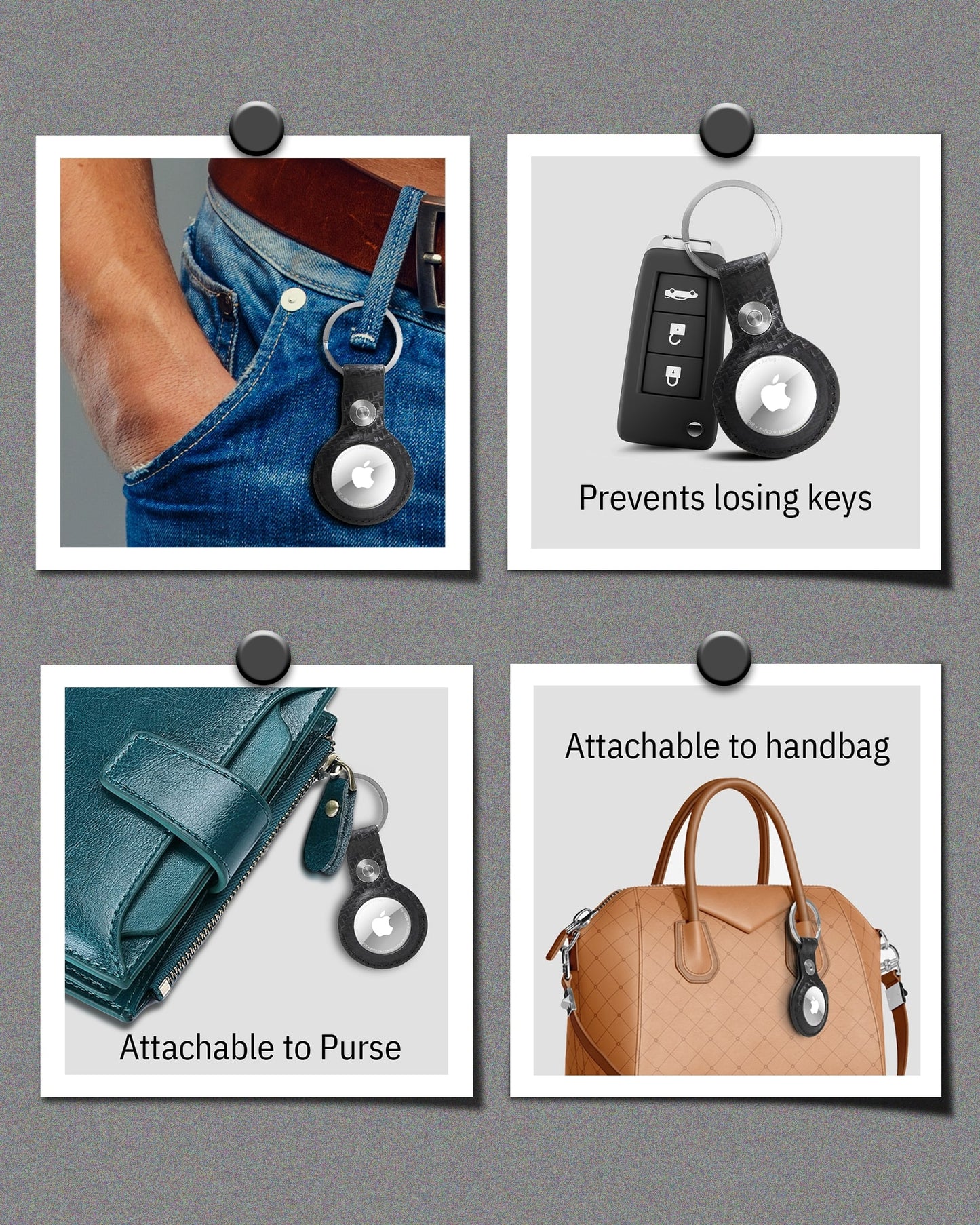 Genuine Leather AirTag Keychain – Protective Holder with Metal Ring