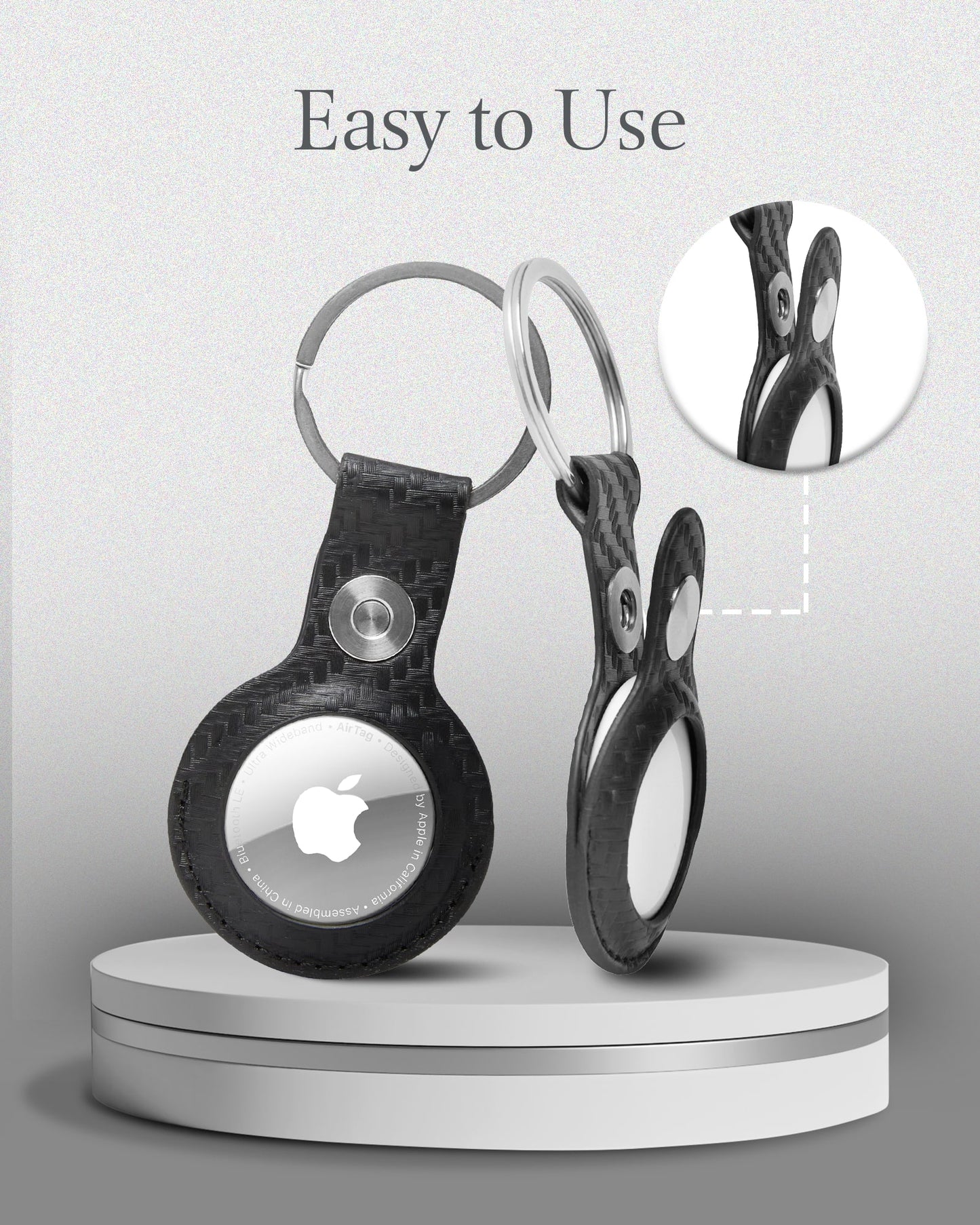 Genuine Leather AirTag Keychain – Protective Holder with Metal Ring