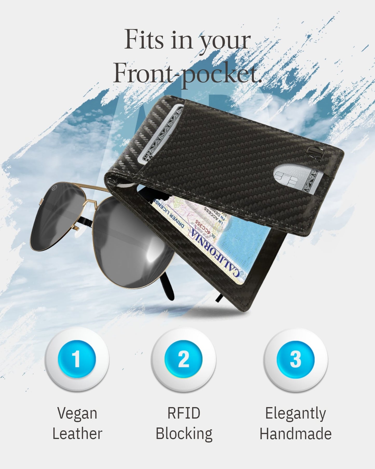 Vegan Leather Money Clip Wallet – Pull-Strap Access, Holds 7 Cards