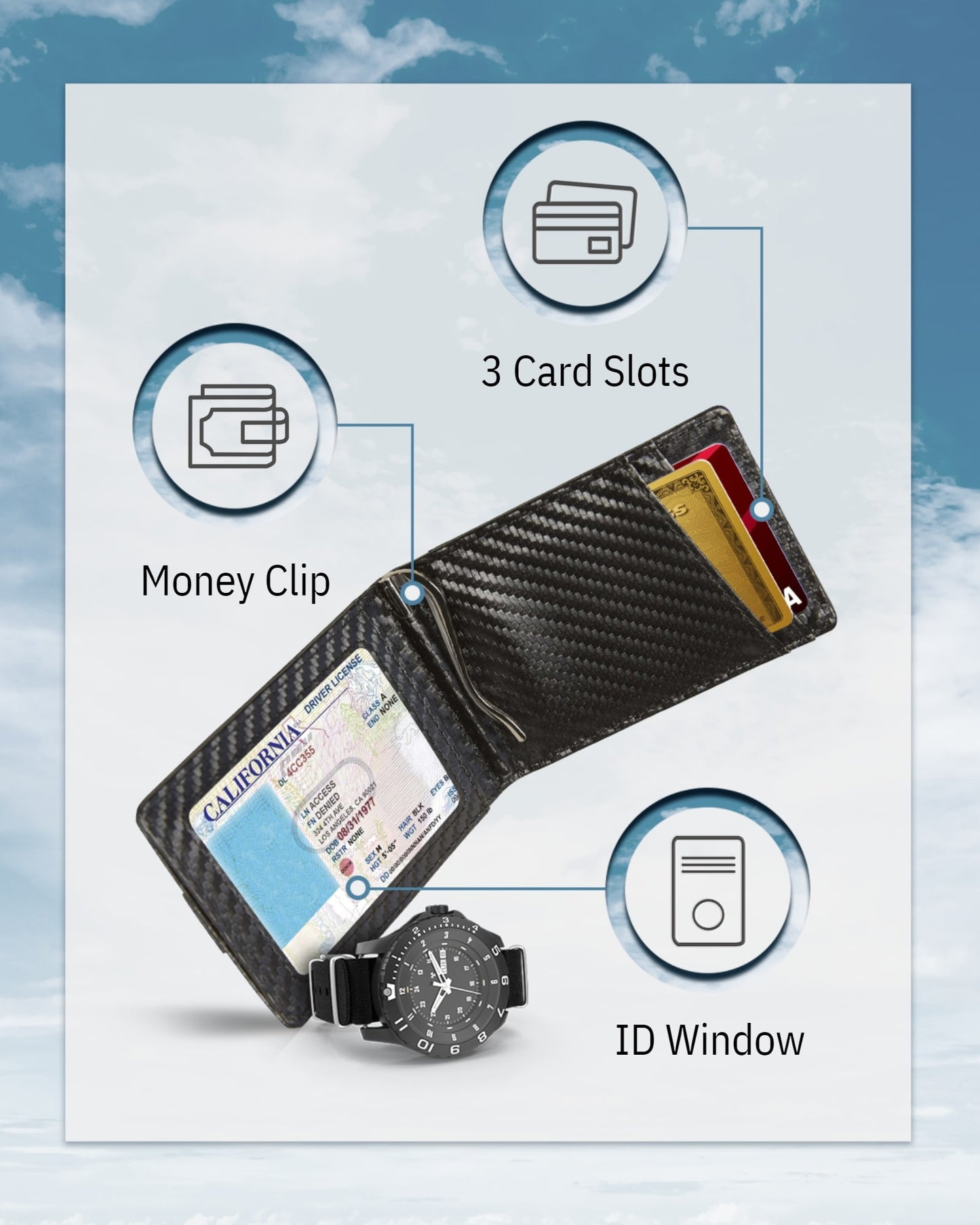 Vegan Leather Money Clip Wallet – Pull-Strap Access, Holds 7 Cards