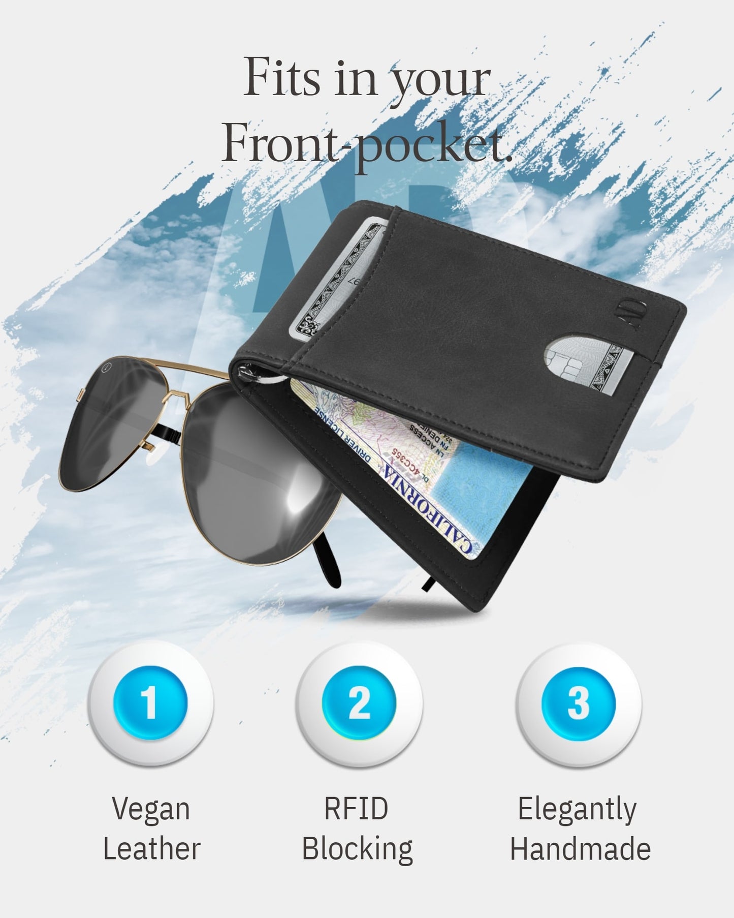 Vegan Leather Money Clip Wallet – Pull-Strap Access, Holds 7 Cards