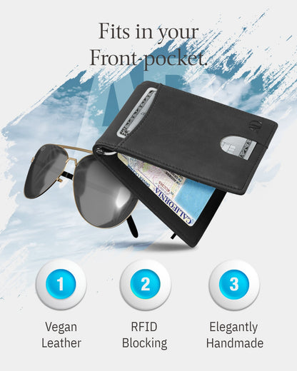 Vegan Leather Money Clip Wallet – Pull-Strap Access, Holds 7 Cards
