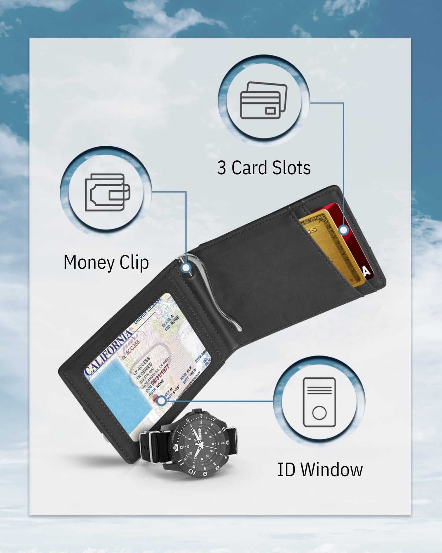 Vegan Leather Money Clip Wallet – Pull-Strap Access, Holds 7 Cards