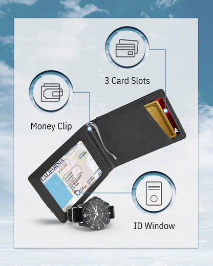 Vegan Leather Money Clip Wallet – Pull-Strap Access, Holds 7 Cards