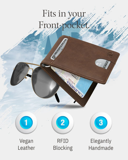 Vegan Leather Money Clip Wallet – Pull-Strap Access, Holds 7 Cards