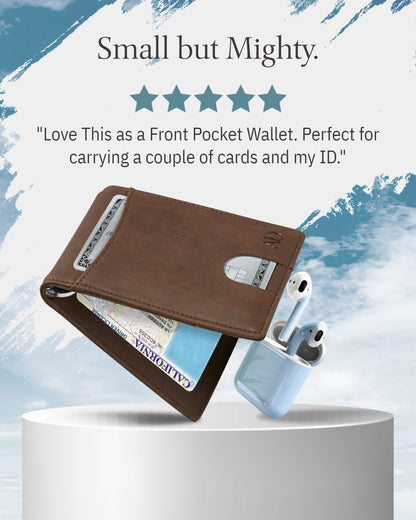 Vegan Leather Money Clip Wallet – Pull-Strap Access, Holds 7 Cards
