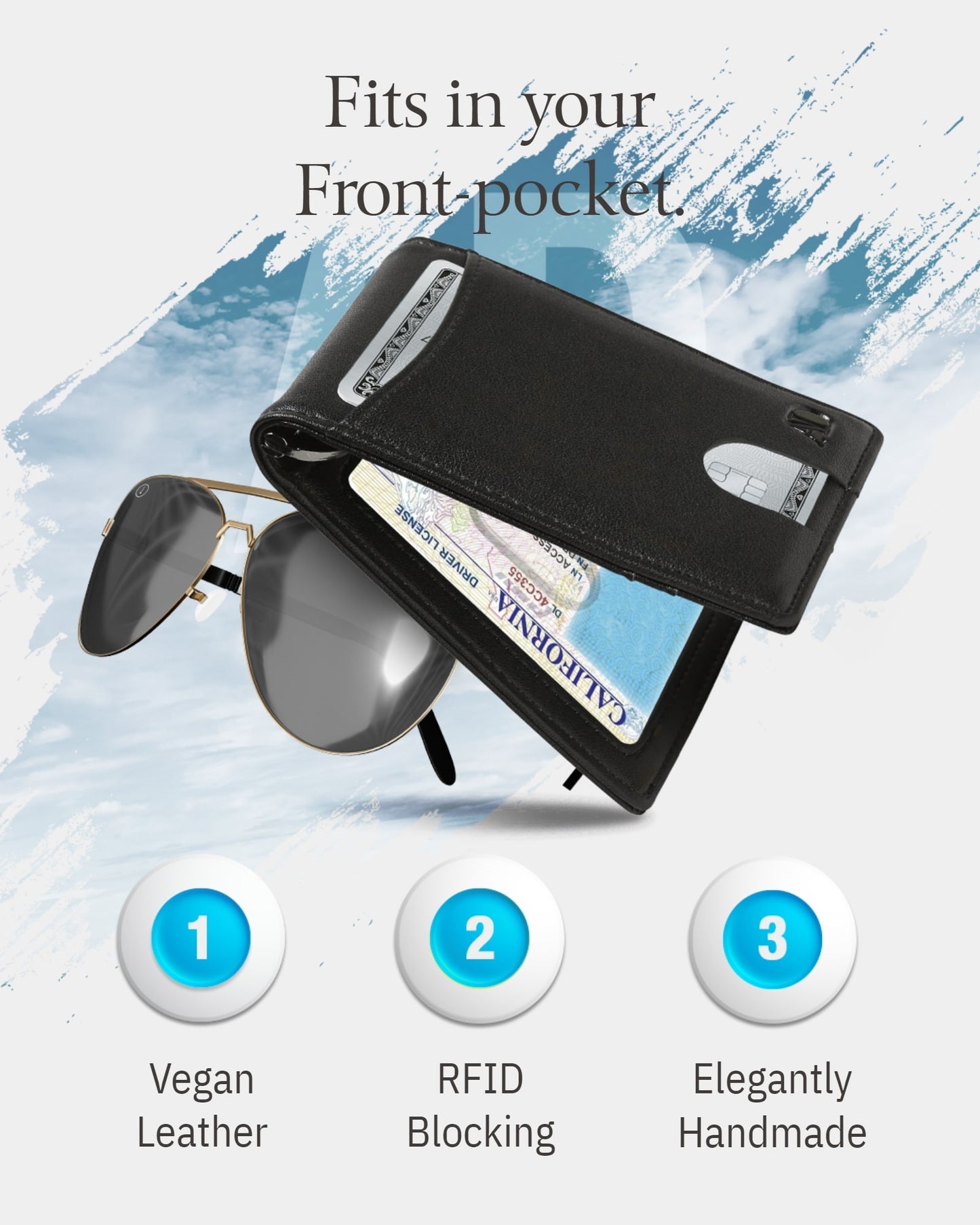 Vegan Leather Money Clip Wallet – Pull-Strap Access, Holds 7 Cards