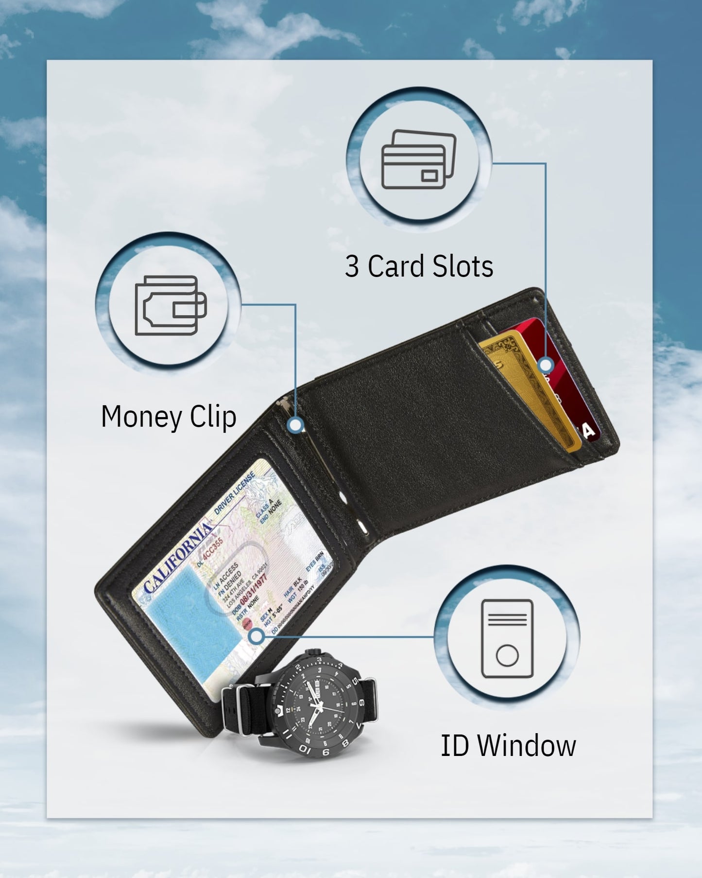 Vegan Leather Money Clip Wallet – Pull-Strap Access, Holds 7 Cards