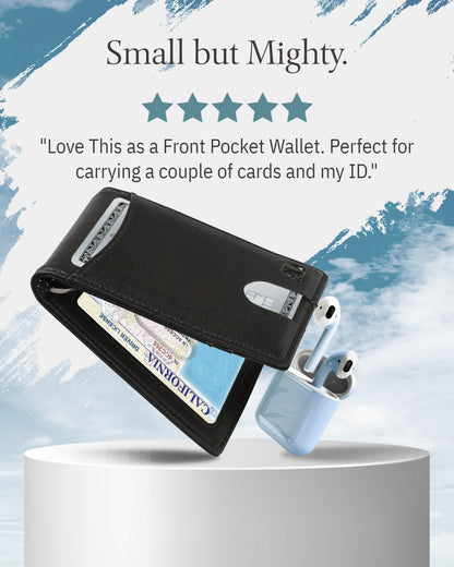Vegan Leather Money Clip Wallet – Pull-Strap Access, Holds 7 Cards
