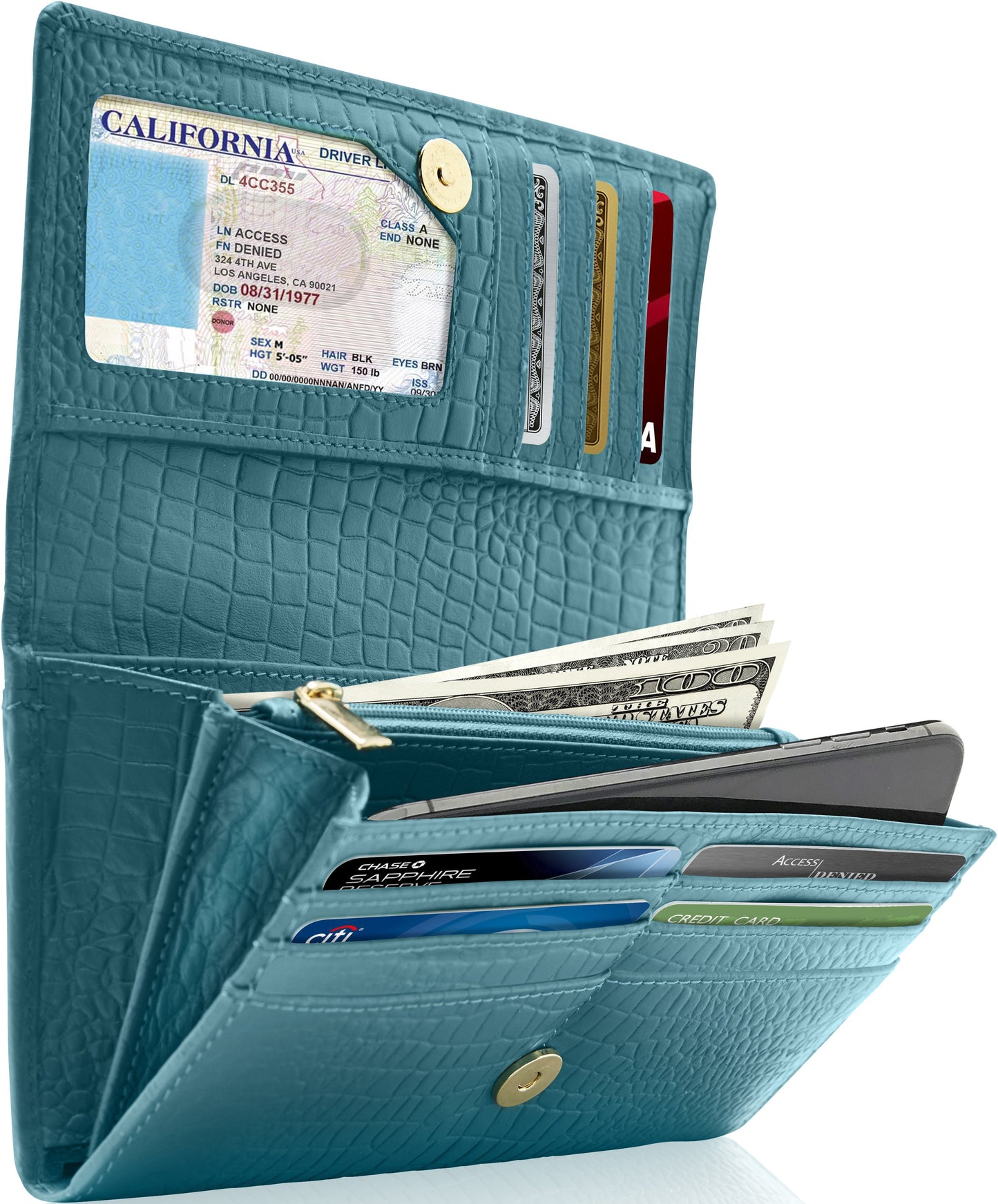 Genuine Leather Accordion Clutch Wallet – Zip Coin Pocket, RFID Blocking