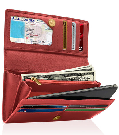 Genuine Leather Accordion Clutch Wallet – Zip Coin Pocket, RFID Blocking