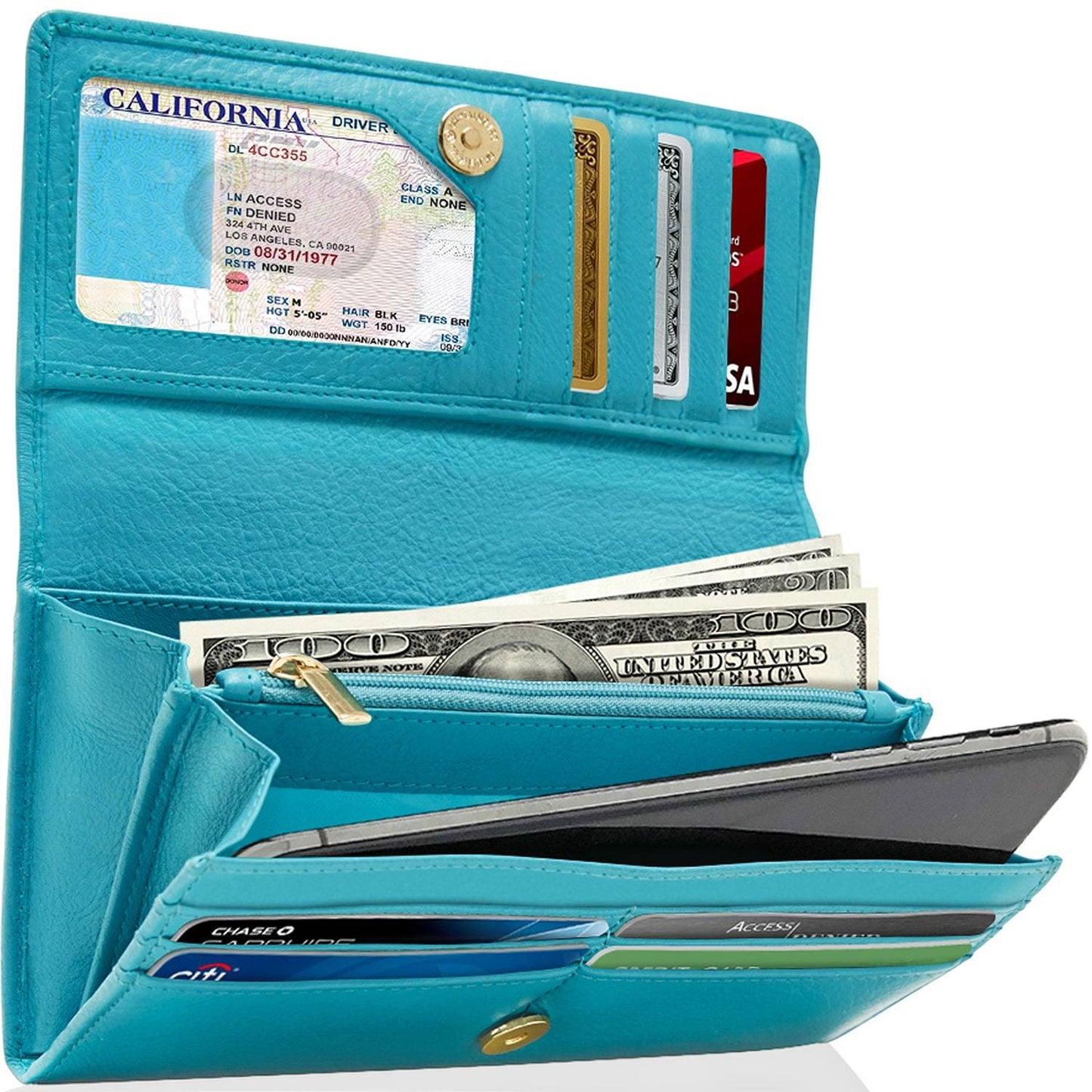 Genuine Leather Accordion Clutch – Removable Checkbook Holder, RFID Blocking