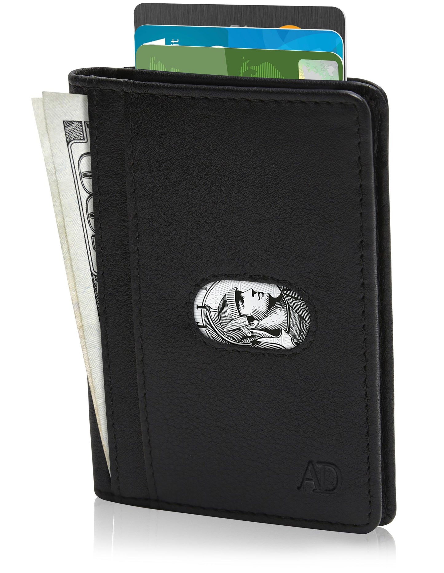 Genuine Leather Slim Bifold Wallet – Pull-Strap Card Access, RFID Blocking