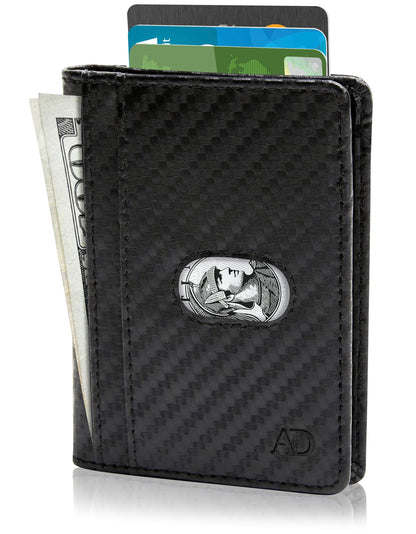 Genuine Leather Slim Bifold Wallet – Pull-Strap Card Access, RFID Blocking