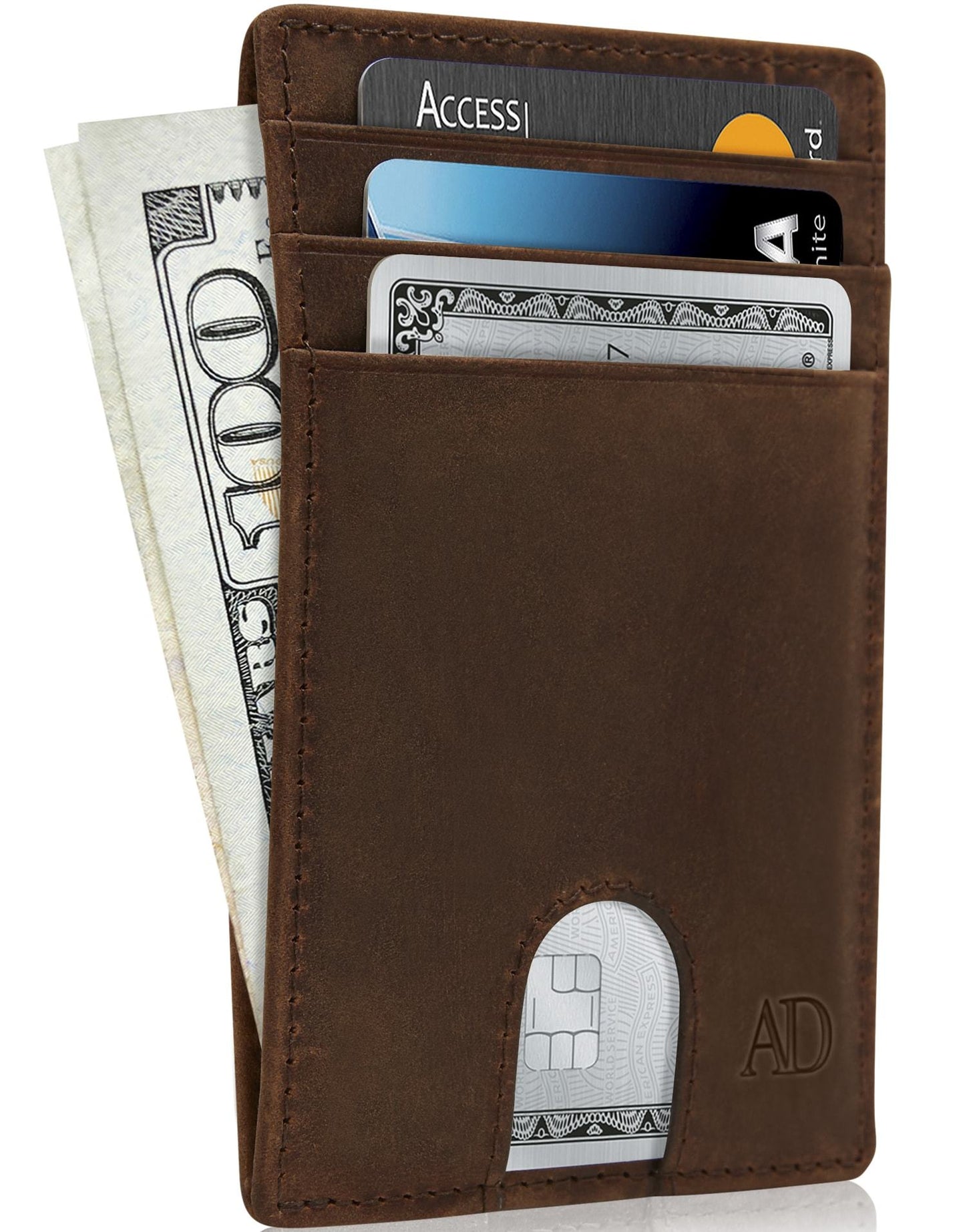 Genuine Leather Slim Card Holder – RFID Blocking, Thumb-Hole Access