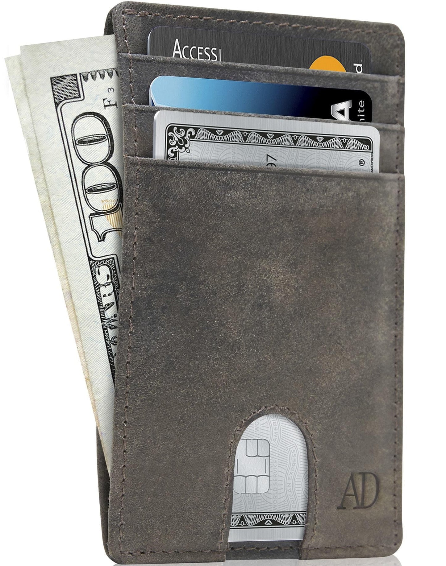 Genuine Leather Slim Card Holder – RFID Blocking, Thumb-Hole Access