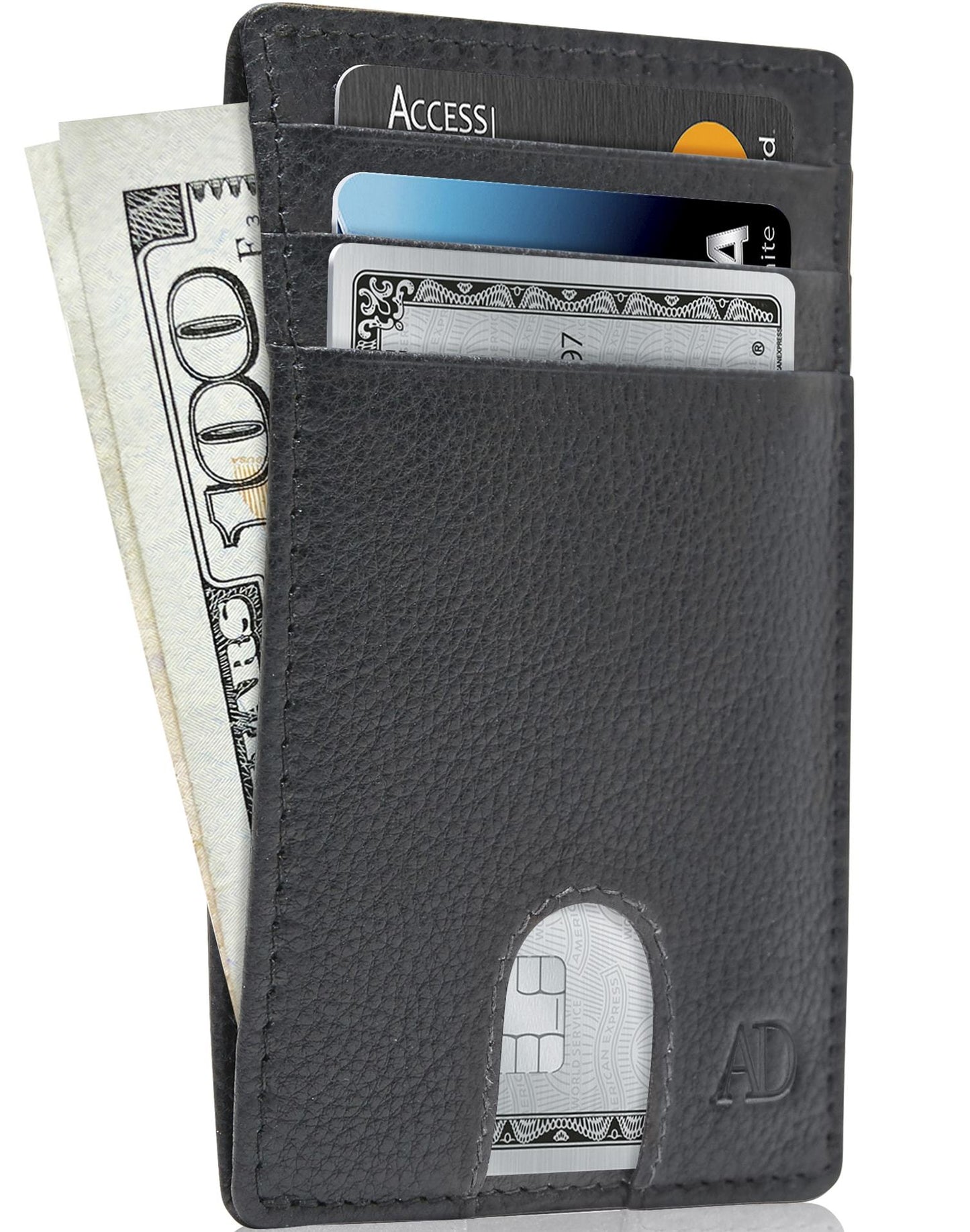 Genuine Leather Slim Card Holder – RFID Blocking, Thumb-Hole Access